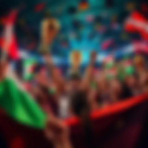 Fans cheering and celebrating GHHAANNNAAA's World Cup prediction success with banners and flags