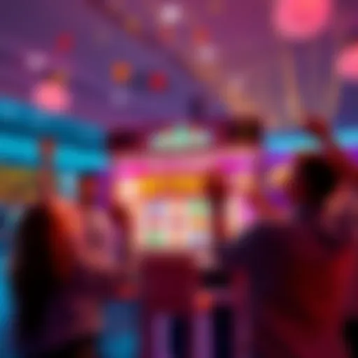 Celebration of a Full Screen Win People celebrating after winning a full screen jackpot on a slot machine, showing excitement and happiness