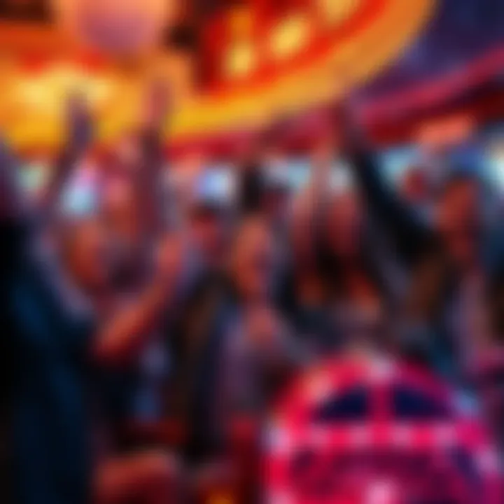 A group of excited gamblers celebrating a big win at a betting venue, with chips and tickets in hand.