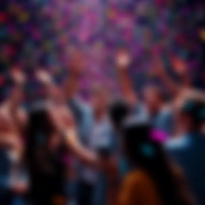 A group of people joyfully celebrating with colorful confetti in the air, showing excitement and happiness about a recent achievement.