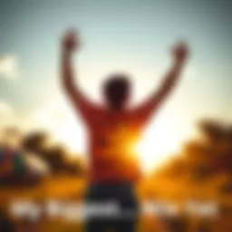 A person joyfully celebrating with arms raised in a sunny outdoor setting, symbolizing personal victory and triumph.