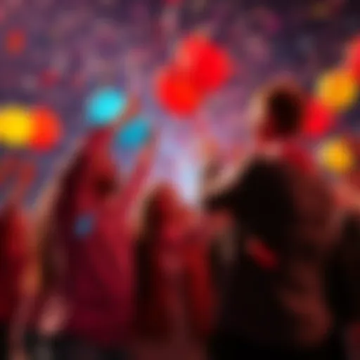 People celebrating two major accomplishments with balloons and confetti.