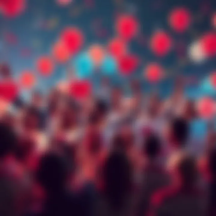 Celebration of a Milestone A group of people celebrating the achievement of surpassing a trillion with balloons and banners.