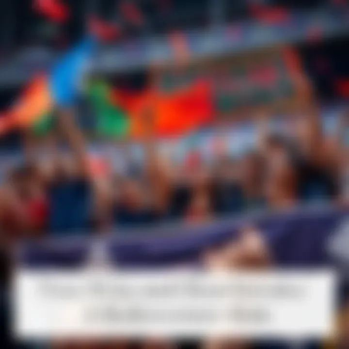 Celebration of Sports Wins A group of fans cheering passionately with banners and flags during a sports event, excited after two major victories.