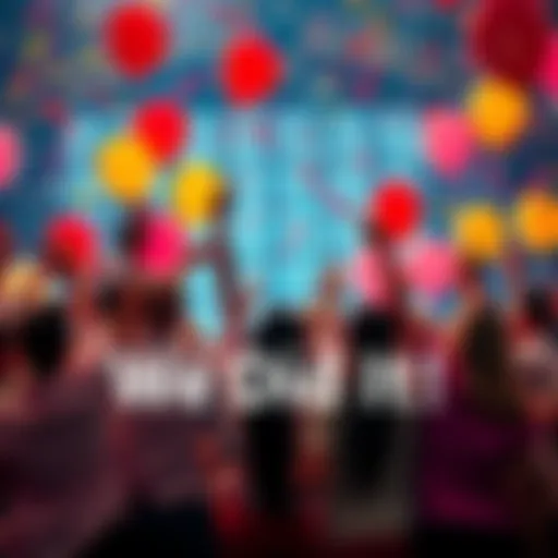 Celebration of Success A group of people celebrating with balloons and confetti after achieving a major victory
