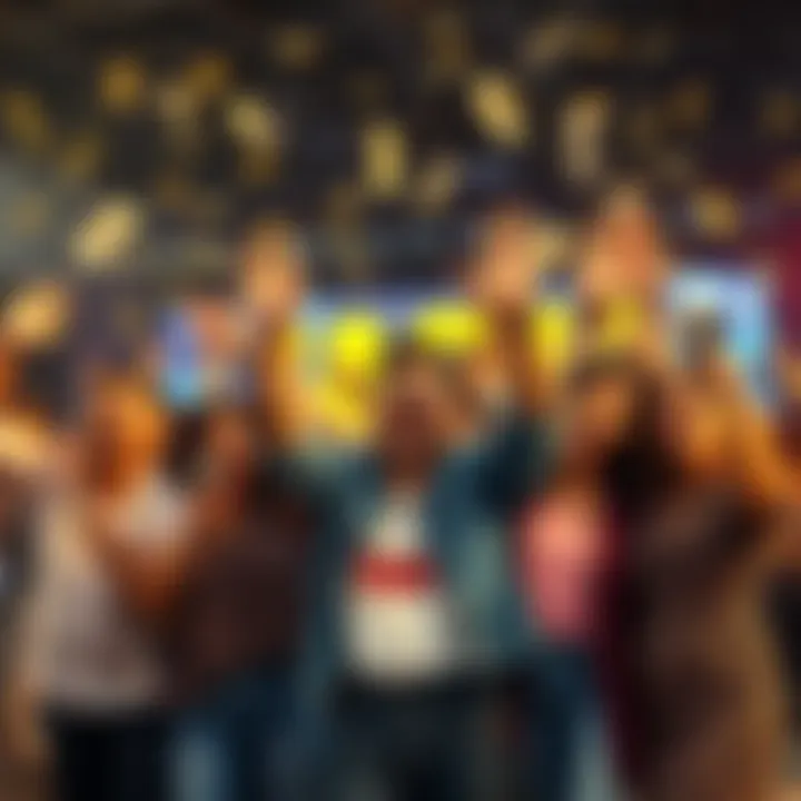 Celebration of Winners Group of happy people celebrating their wins in Cash 4 Straight, holding cash and cheering together