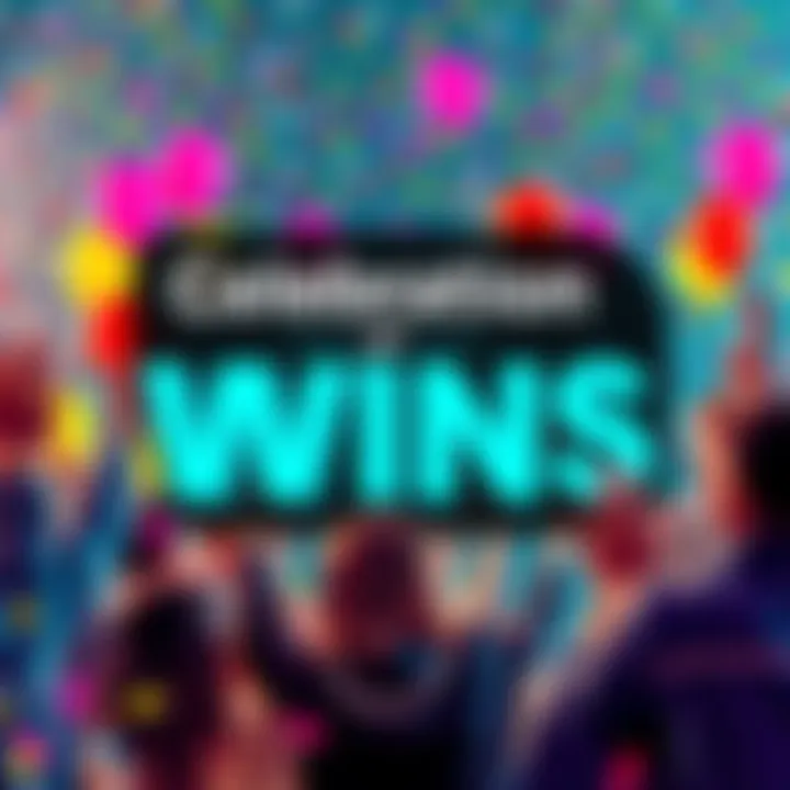 People celebrating achievements with confetti and balloons in a vibrant community setting.