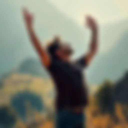 A person with arms raised in joy, surrounded by nature, symbolizing freedom from sports betting addiction.