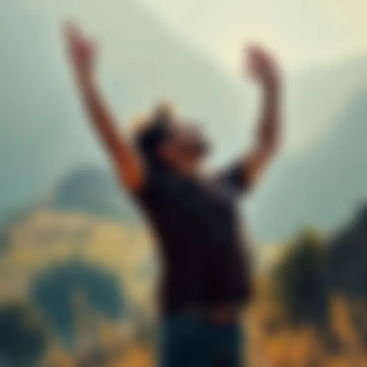 A person with arms raised in joy, surrounded by nature, symbolizing freedom from sports betting addiction.