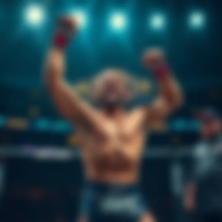 A fighter raises the championship belt in celebration after winning the match at UFC Freedom 250