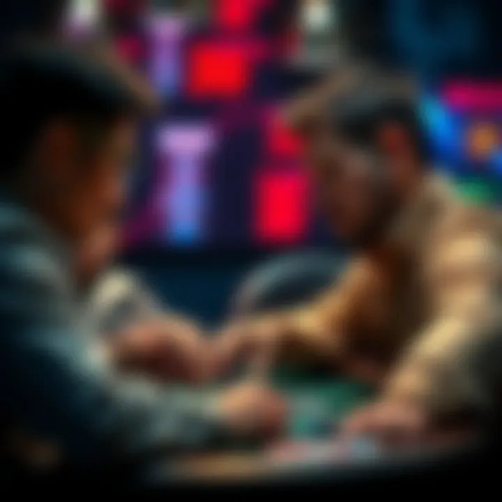 Chan and Lindgren in Poker Match Two poker players, Chan and Lindgren, face each other at a table, analyzing their betting strategies during a game.