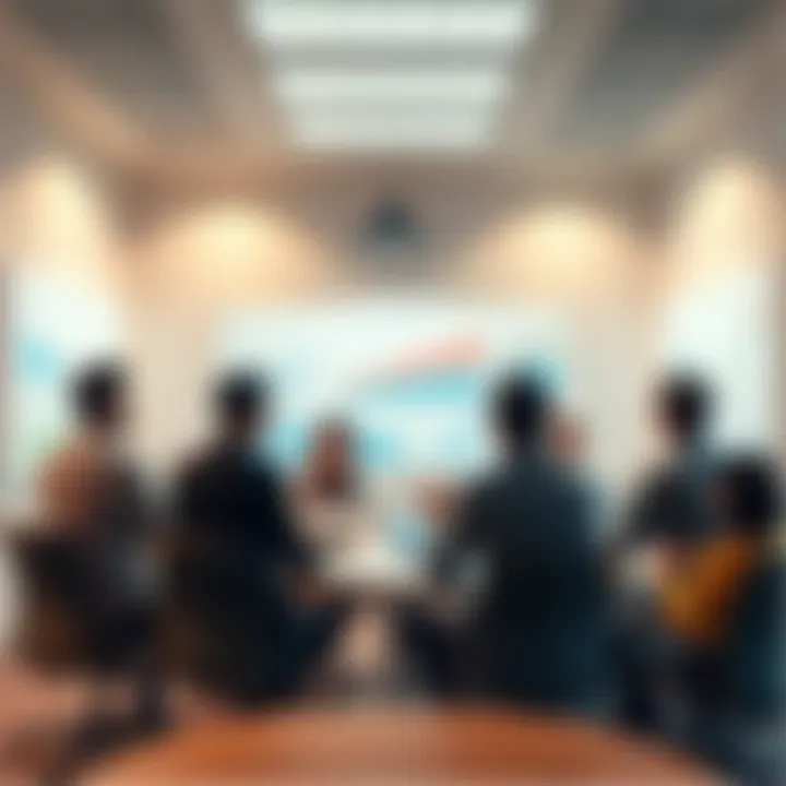 People discussing strategies in a meeting room with charts and graphs related to reloads out on the wall.