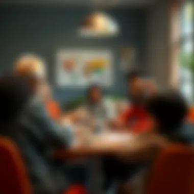 A diverse group of people discussing donations and charity initiatives in a community meeting.