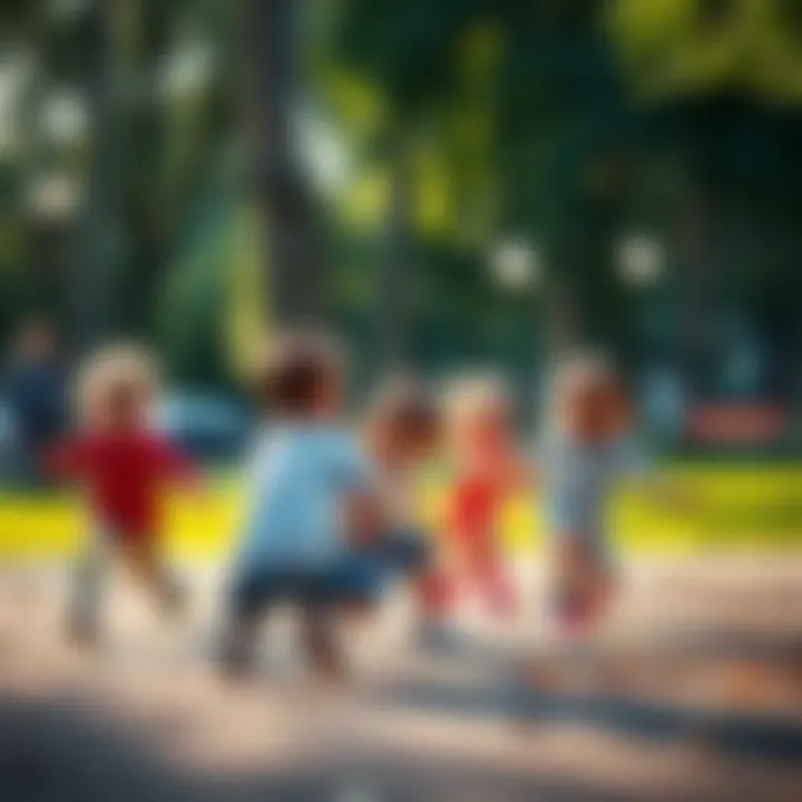 A group of children playing in a park while being aware of their surroundings