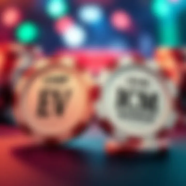 Two poker chips representing Chip EV strategy and ICM strategy in MTT poker