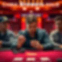 Chris Brewer sitting at a poker table, looking tense while folding his cards with a focused expression as four other players watch