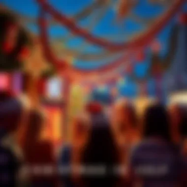 A festive scene with Christmas decorations and people laughing, celebrating a playful prank during summer.