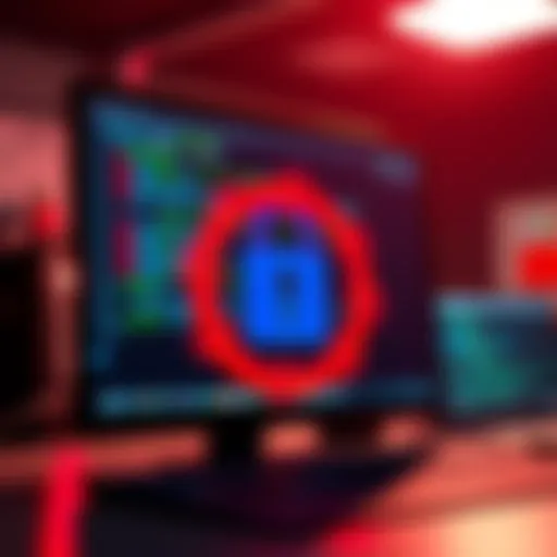 A visual representation of a digital lock symbolizing Chuck GPT's restrictions, with a computer screen showing an error message.
