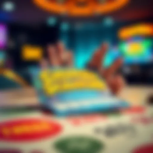 A colorful Chumba scratcher ticket laying on a table with excited hands reaching for it, symbolizing a game feature discussion.