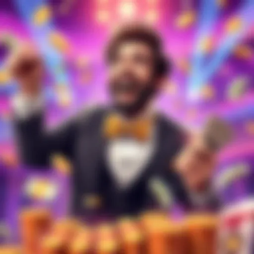 A happy player celebrating big wins on the Cider Casino app with cash and casino graphics in the background.