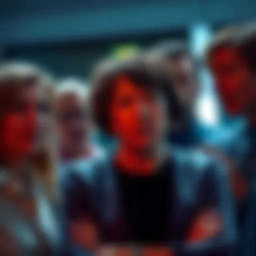 A group of people discussing Clark's reputation with frustrated expressions, highlighting a debate about her influence and authenticity.