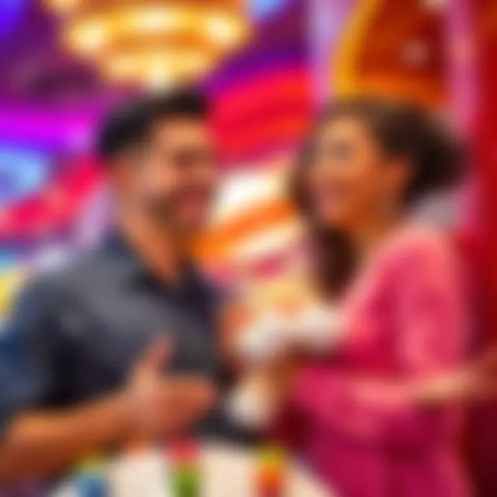 A joyful couple celebrating as the boyfriend holds a plush toy won from a claw machine at Borgata.