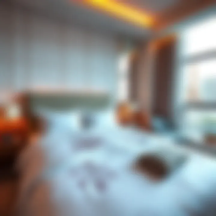A serene hotel room in Las Vegas showcasing neat bedding and a tranquil atmosphere.