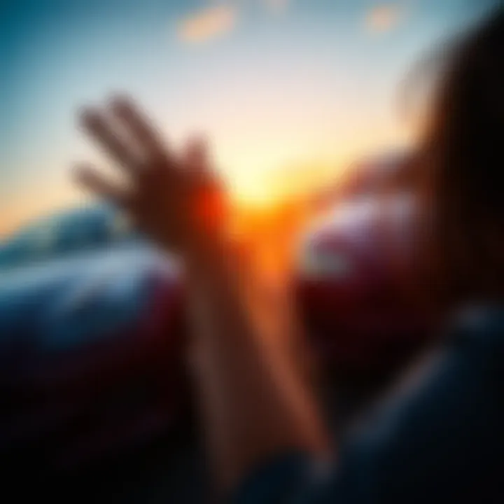 A person reaching out toward a Tesla car that is just out of reach, with a look of excitement and disappointment on their face.