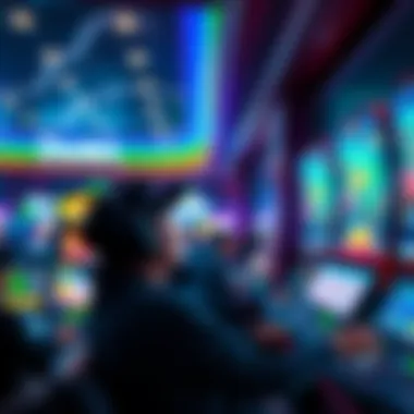 A person enjoying a game at Cloudbet Casino with bright lights and colorful graphics on the screen, showcasing a lively atmosphere.