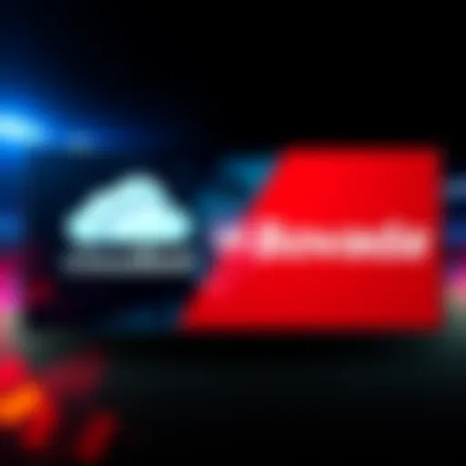 A split-screen image showing the logos of Cloudbet and Bovada with a sports betting theme in the background.