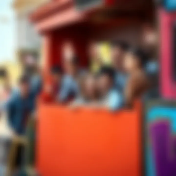 A group of excited people boarding a colorful train with lively expressions, showing their enthusiasm for the Cody train movement.