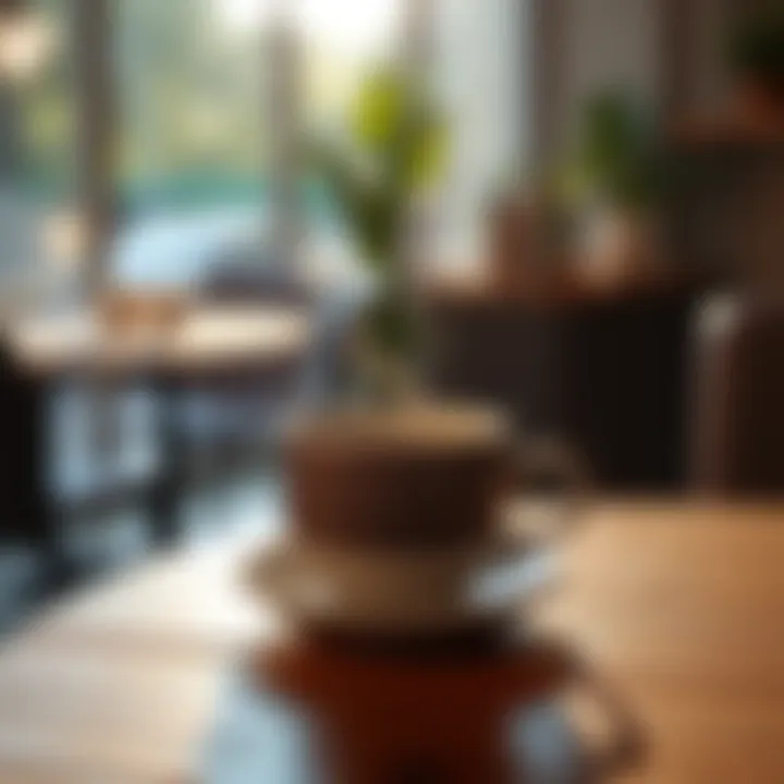 A steaming cup of coffee sits on a wooden table, with a cozy morning light illuminating the scene, symbolizing relaxation over weekend betting.