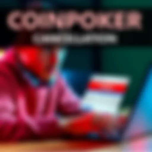 A person looking confused while checking their CoinPoker account on a laptop, with a betting slip showing a voided bet on FC Thun.