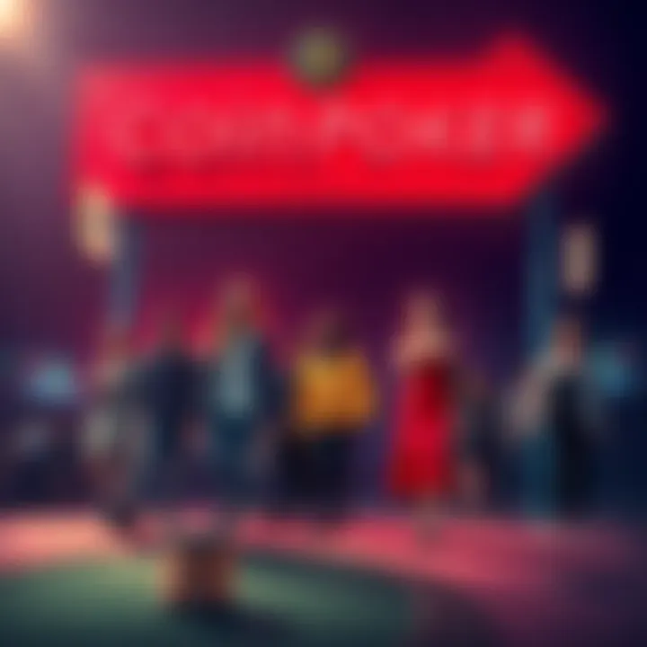 CoinPoker Community Movement A group of diverse people leaving a CoinPoker sign, symbolizing migration to new platforms.