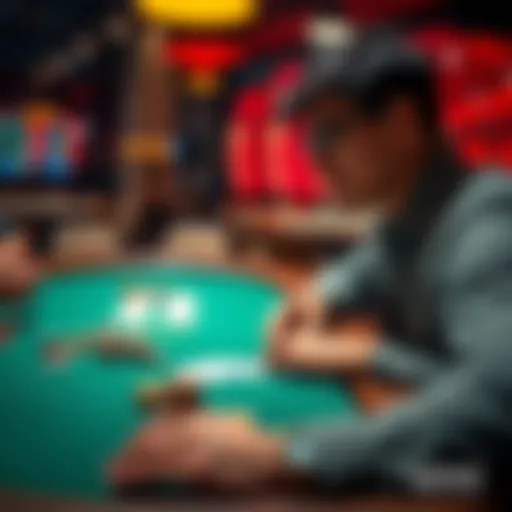 A person focused on a poker game at CoinPoker, with cards and chips visible on the table, showcasing a casual gaming atmosphere.