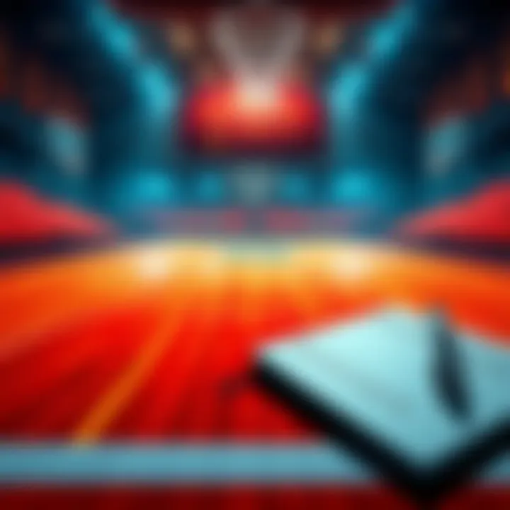 A basketball court with betting odds and a notebook on the side, focusing on NCAABB betting for February 12, 2026.