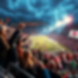 Fans cheering at a college football game with teams on the field