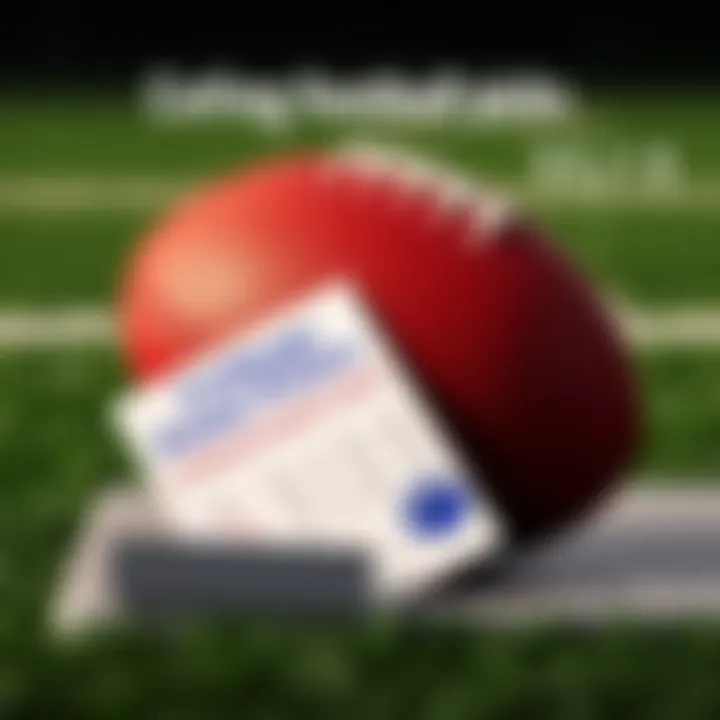 College Football Parlay Picks A close-up of a football on a field with a betting slip and a laptop showing college football statistics.