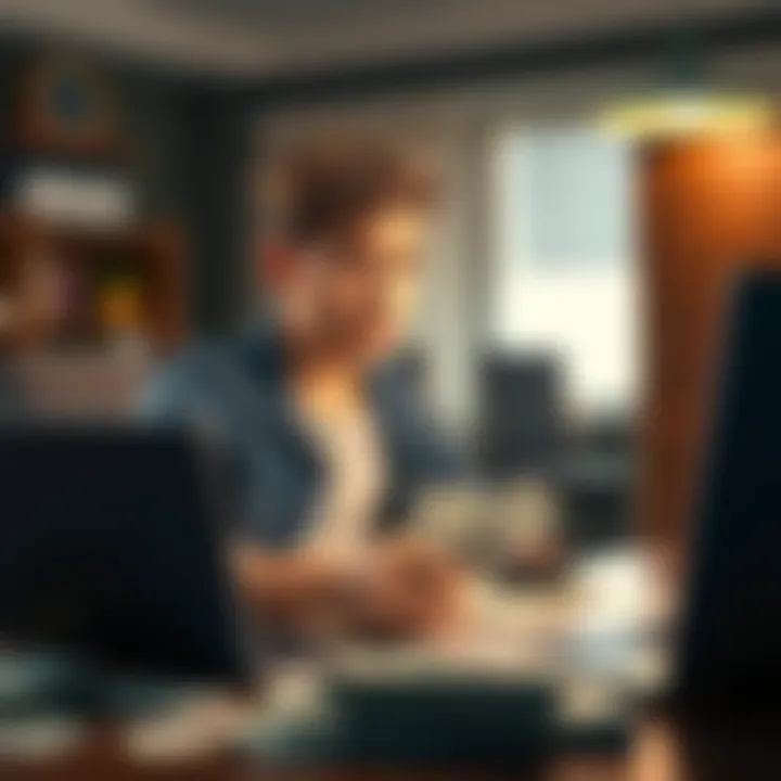 A young college student looks worried while sitting at a desk surrounded by bills and a laptop, symbolizing the burden of gambling addiction.