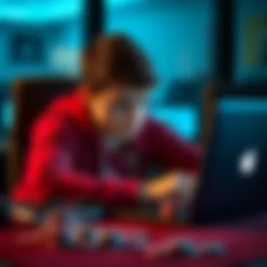 A young college student sitting at a desk, looking worried and sad while staring at a laptop, with poker chips scattered around and a worried expression on their face.