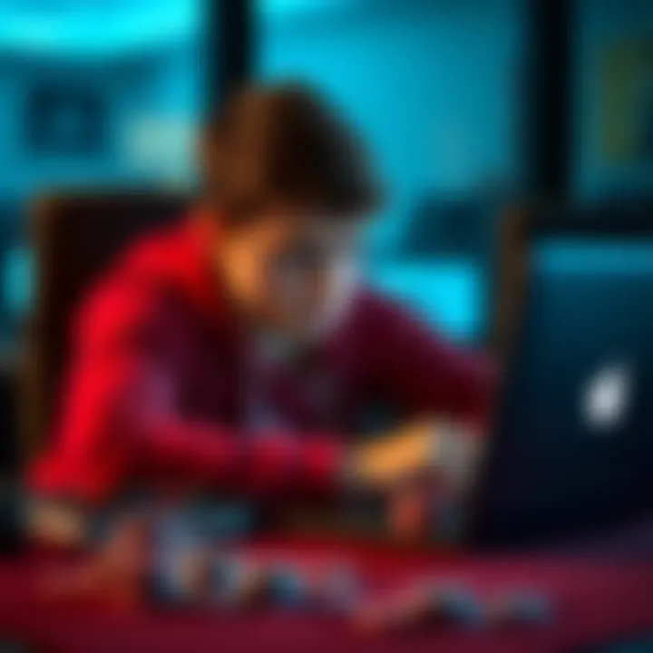 A young college student sitting at a desk, looking worried and sad while staring at a laptop, with poker chips scattered around and a worried expression on their face.