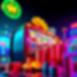 A vibrant slot machine displaying fruits and symbols with coins stacked next to it, representing winning big.