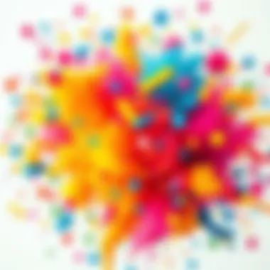 A vibrant explosion of colors and shapes symbolizing random thoughts and creativity