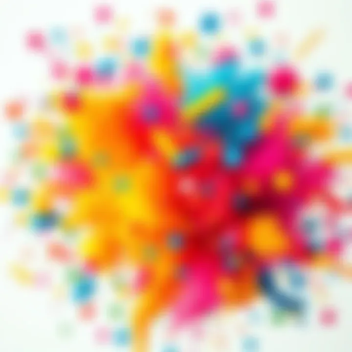 A vibrant explosion of colors and shapes symbolizing random thoughts and creativity