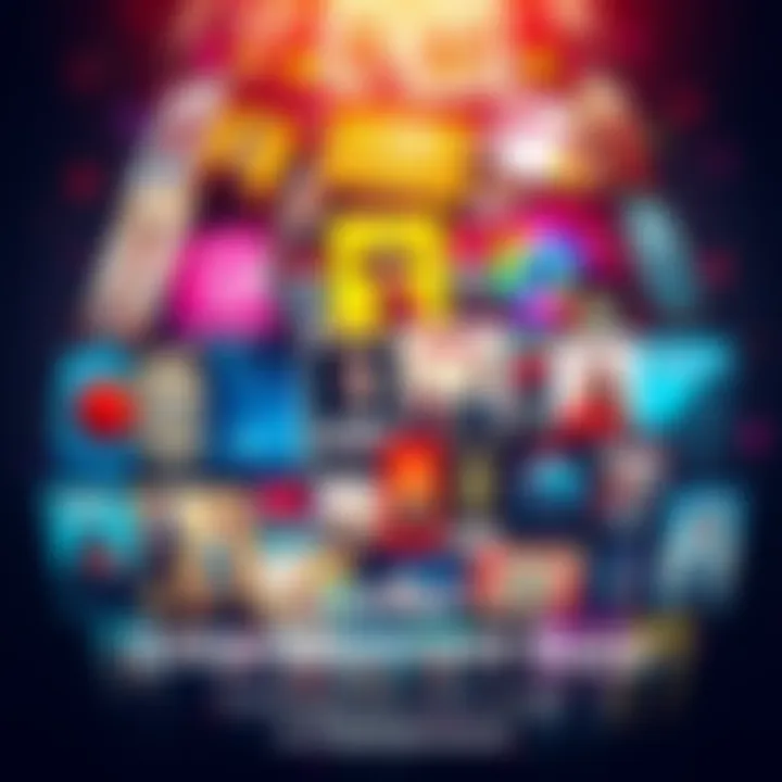 Colorful Entertainment Buzz A vibrant collage of movie posters, music albums, and event flyers representing current entertainment trends