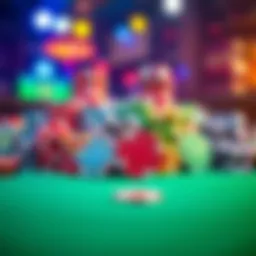 A large pile of vibrant poker chips arranged on a green felt table, showing excitement during a poker game.