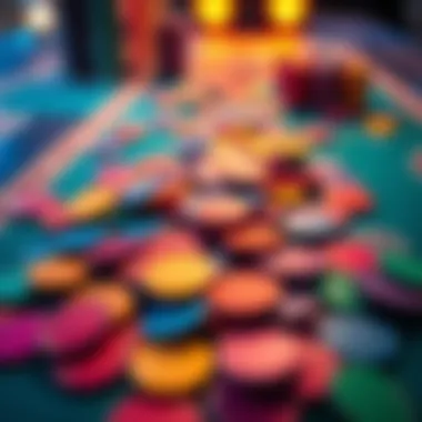 A collection of vibrant round cards scattered on a gaming table, illustrating their use in modern games.