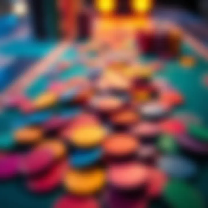 A collection of vibrant round cards scattered on a gaming table, illustrating their use in modern games.