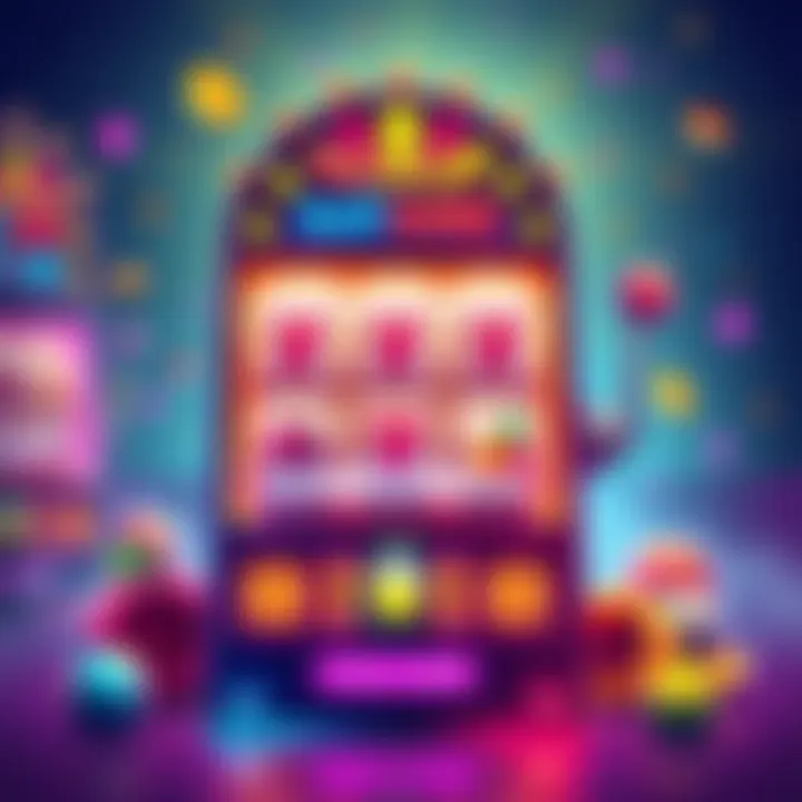 Colorful slot machine design A vibrant illustration of an imaginative slot machine with various themes like fruit, adventure, and fantasy, inviting players to explore their dream game.