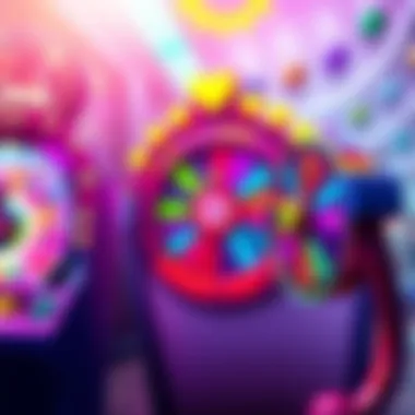 Bright and vibrant scene of the Sugar Gates game showing colorful symbols and a lively spin wheel